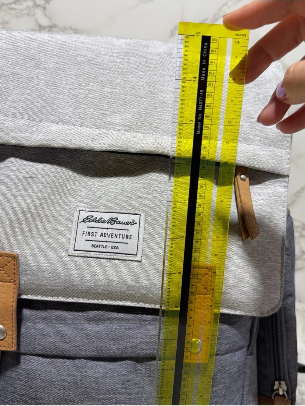 Eddie Bauer First Adventure Two-Tone Gray Diaper Backpack with Tan Accents
